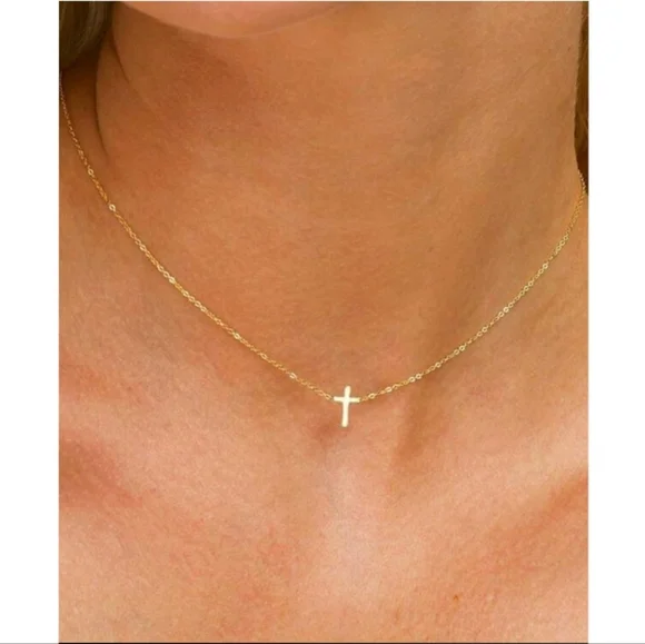 NEW! Anthropologie Delicate Tiny Petite Cross Gold Necklace - Picture 4 of 5